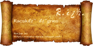 Racskó Ágnes névjegykártya